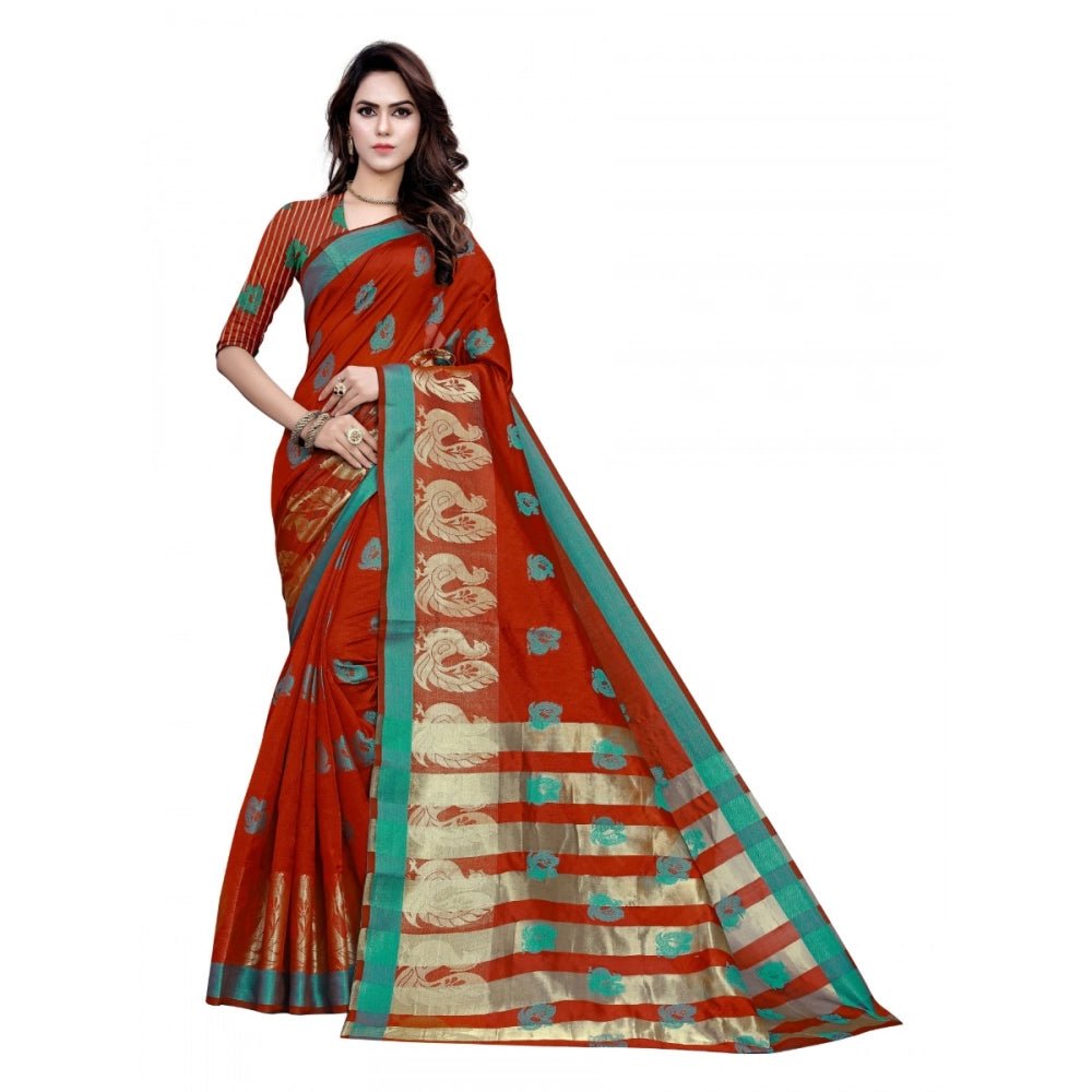 Women's Art Silk, Jacqaurd Saree With Blouse (Red, 5 - 6 Mtrs) - ElegantAlpha