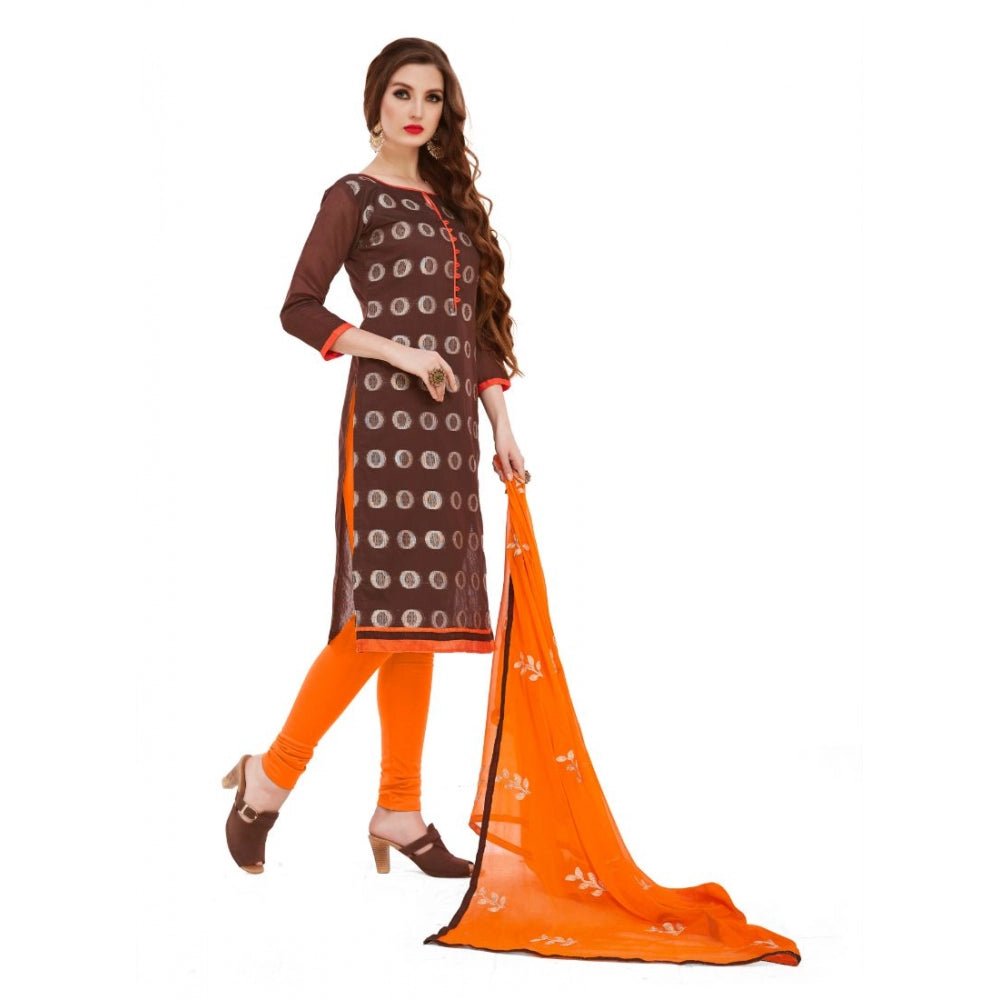 Women's Banarasi Jacquard Unstitched Salwar - Suit Material With Dupatta (Brown, 2 - 2.5mtrs) - ElegantAlpha