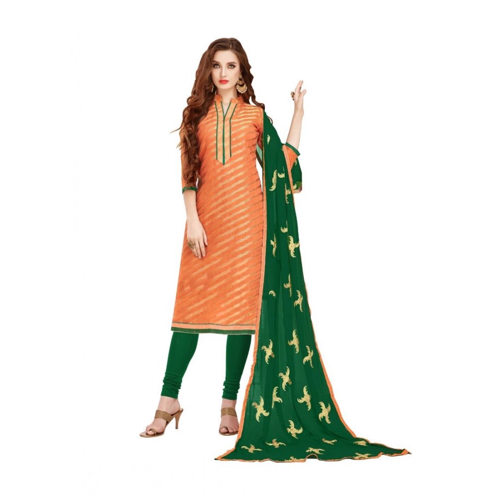 Women's Banarasi Jacquard Unstitched Salwar - Suit Material With Dupatta (Oranage, 2 - 2.5mtrs) - ElegantAlpha