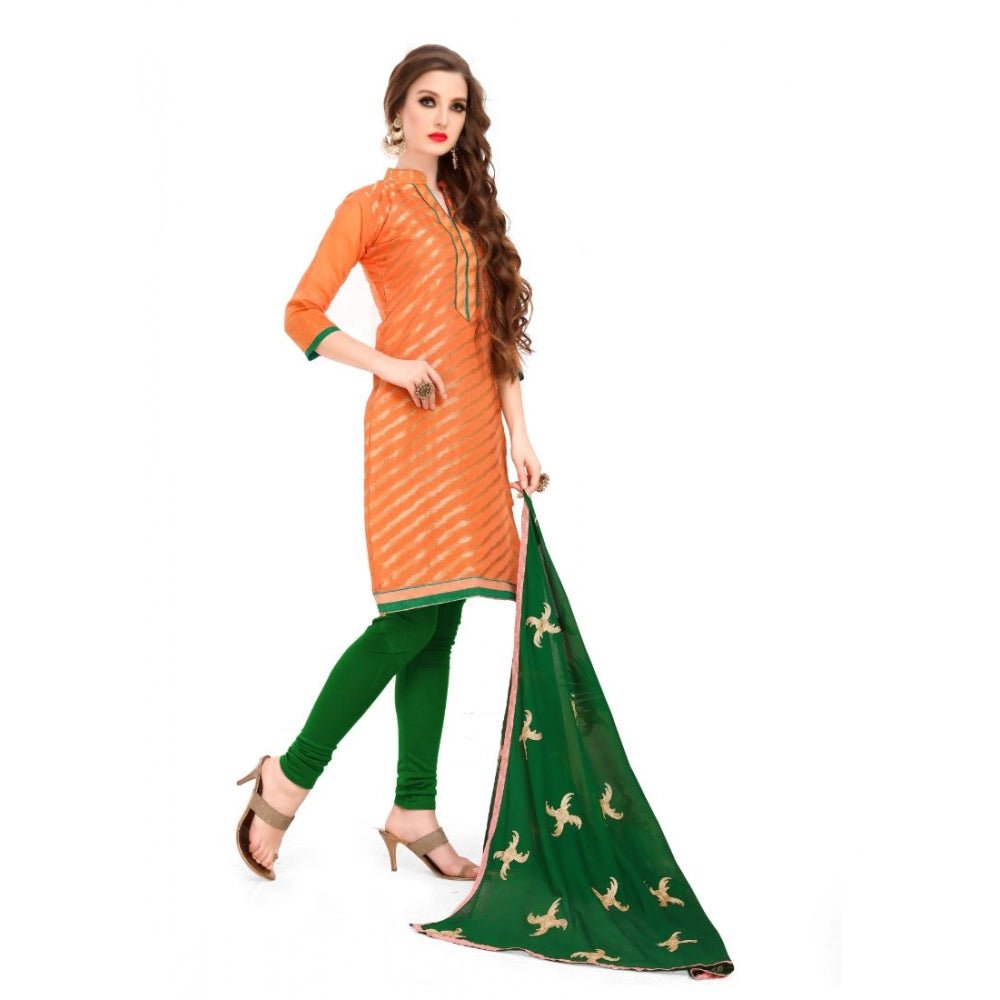 Women's Banarasi Jacquard Unstitched Salwar - Suit Material With Dupatta (Oranage, 2 - 2.5mtrs) - ElegantAlpha