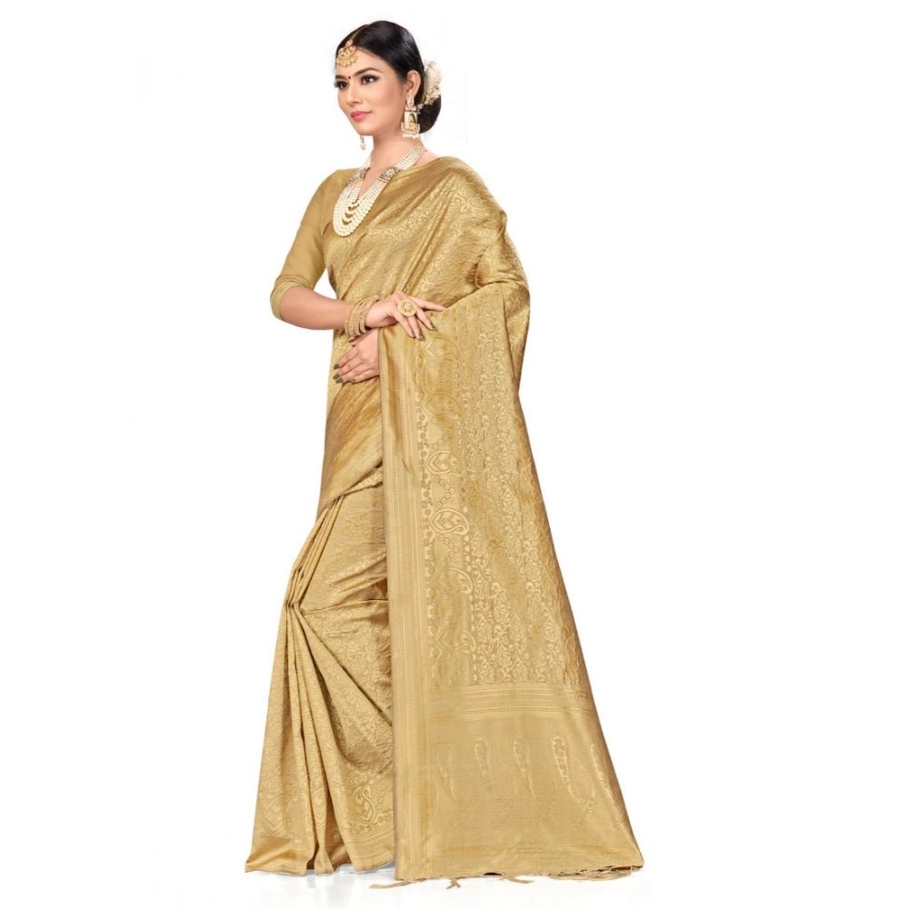 Women's Banarasi Silk Saree (Cream, 5 - 6mtrs) - ElegantAlpha