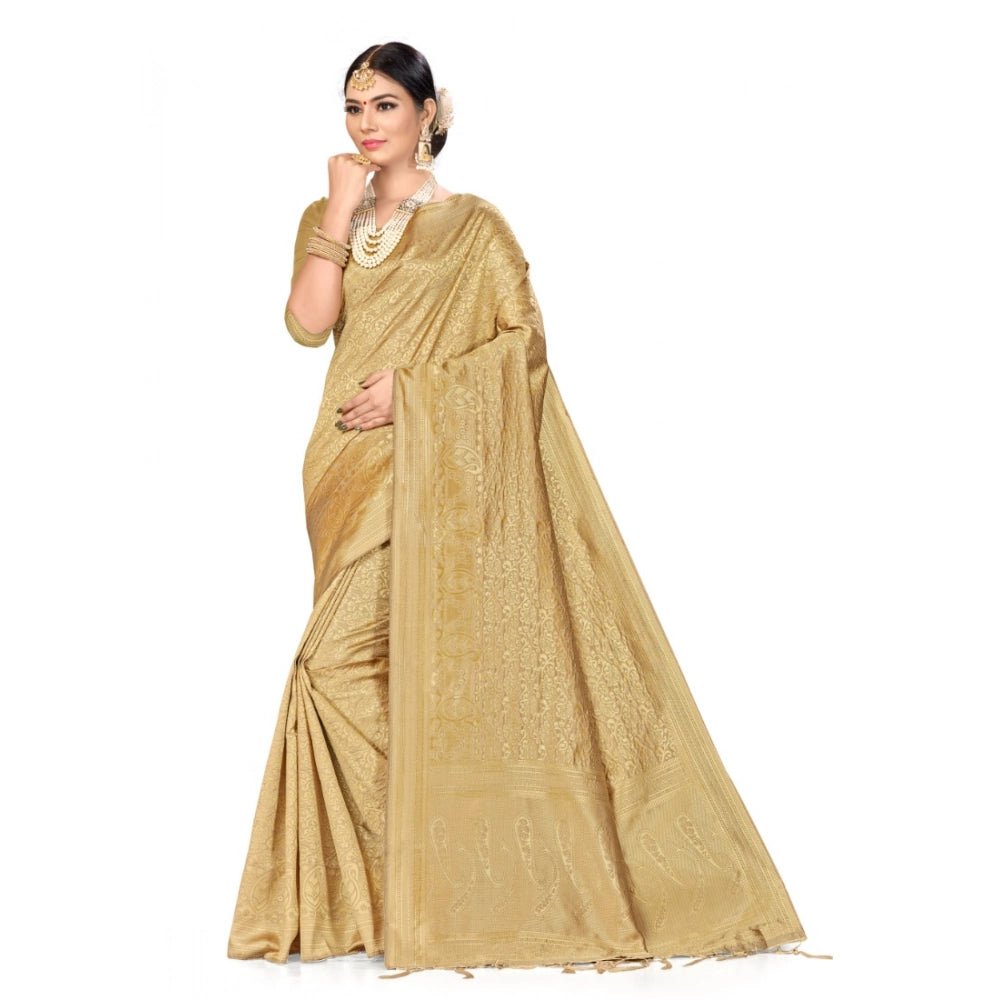 Women's Banarasi Silk Saree (Cream, 5 - 6mtrs) - ElegantAlpha