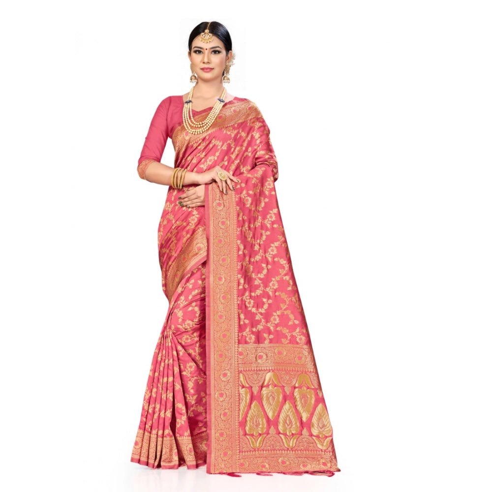 Women's Banarasi Silk Saree (Peach, 5 - 6mtrs) - ElegantAlpha