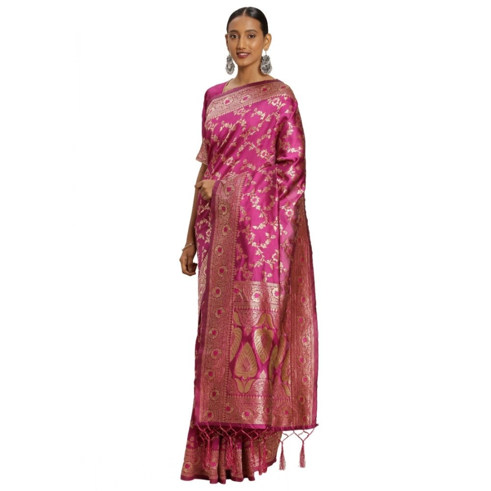 Women's Banarasi Silk Saree (Pink, 5 - 6mtrs) - ElegantAlpha