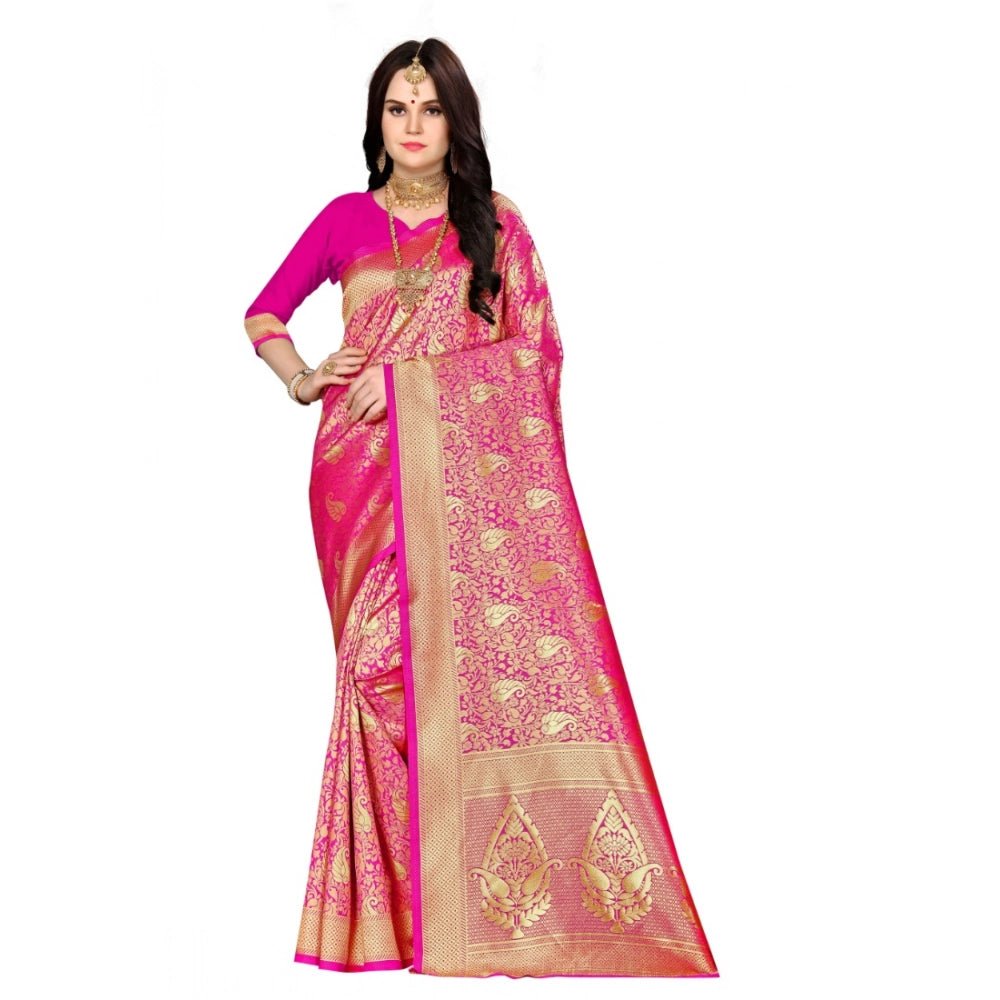 Women's Banarasi Silk Saree (Pink, 5 - 6mtrs) - ElegantAlpha