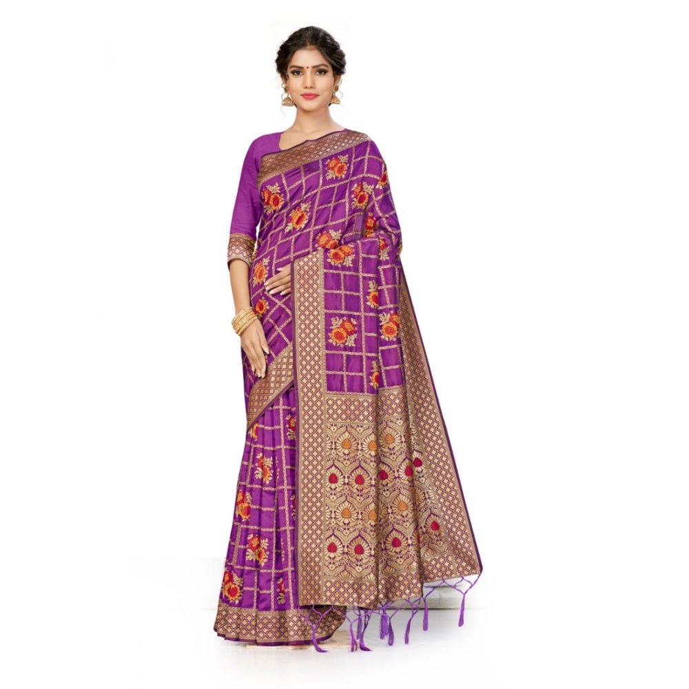 Women's Banarasi Silk Saree (Purple, 5 - 6mtrs) - ElegantAlpha