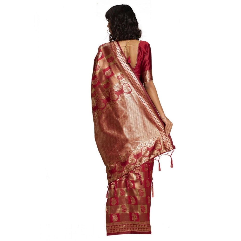 Women's Banarasi Silk Saree (Red, 5 - 6mtrs) - ElegantAlpha