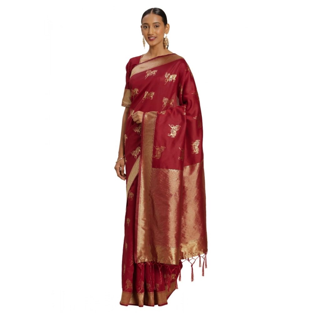 Women's Banarasi Silk Saree (Red, 5 - 6mtrs) - ElegantAlpha