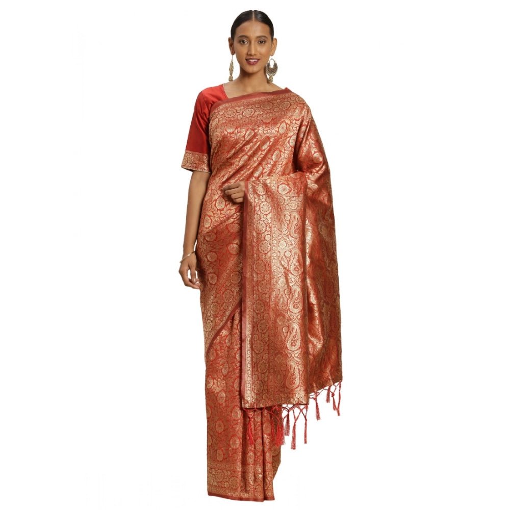 Women's Banarasi Silk Saree (Red, 5 - 6mtrs) - ElegantAlpha