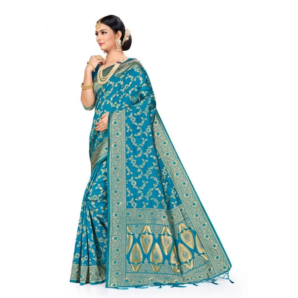 Women's Banarasi Silk Saree (Sky blue, 5 - 6mtrs) - ElegantAlpha