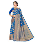 Women's Banarasi silk Saree with Blouse (Blue, 5 - 6mtr) - ElegantAlpha