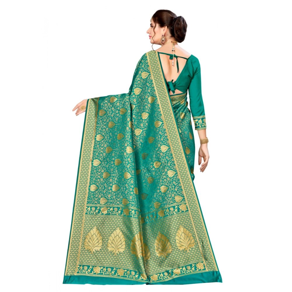 Women's Banarasi silk Saree with Blouse (Green, 5 - 6mtr) - ElegantAlpha