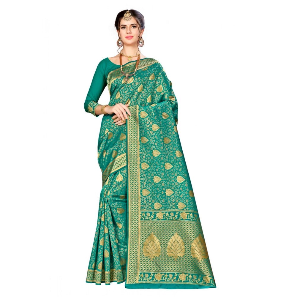 Women's Banarasi silk Saree with Blouse (Green, 5 - 6mtr) - ElegantAlpha