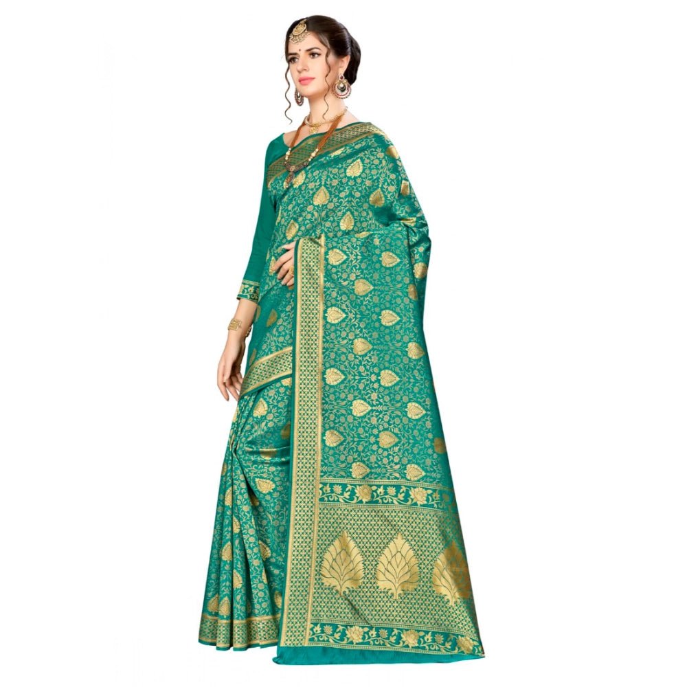 Women's Banarasi silk Saree with Blouse (Green, 5 - 6mtr) - ElegantAlpha