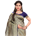 Women's Banarasi silk Saree with Blouse (Navy blue, 5 - 6mtr) - ElegantAlpha