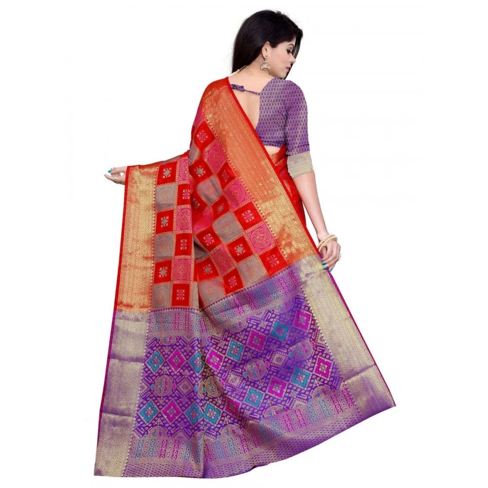 Women's Banarasi Silk Saree With Blouse (Red, 5 - 6 Mtrs) - ElegantAlpha