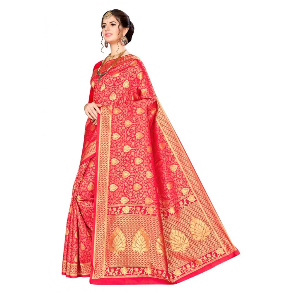 Women's Banarasi silk Saree with Blouse (Red, 5 - 6mtr) - ElegantAlpha