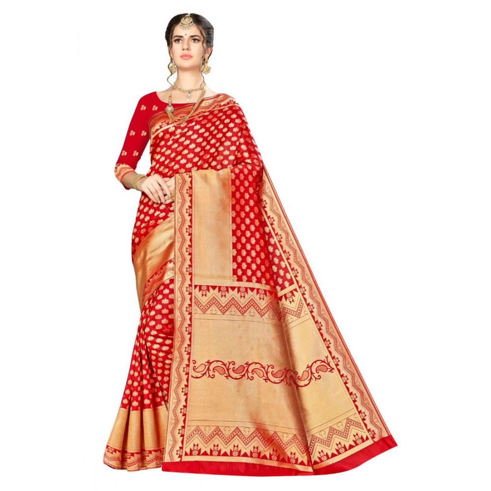 Women's Banarasi silk Saree with Blouse (Red, 5 - 6mtr) - ElegantAlpha