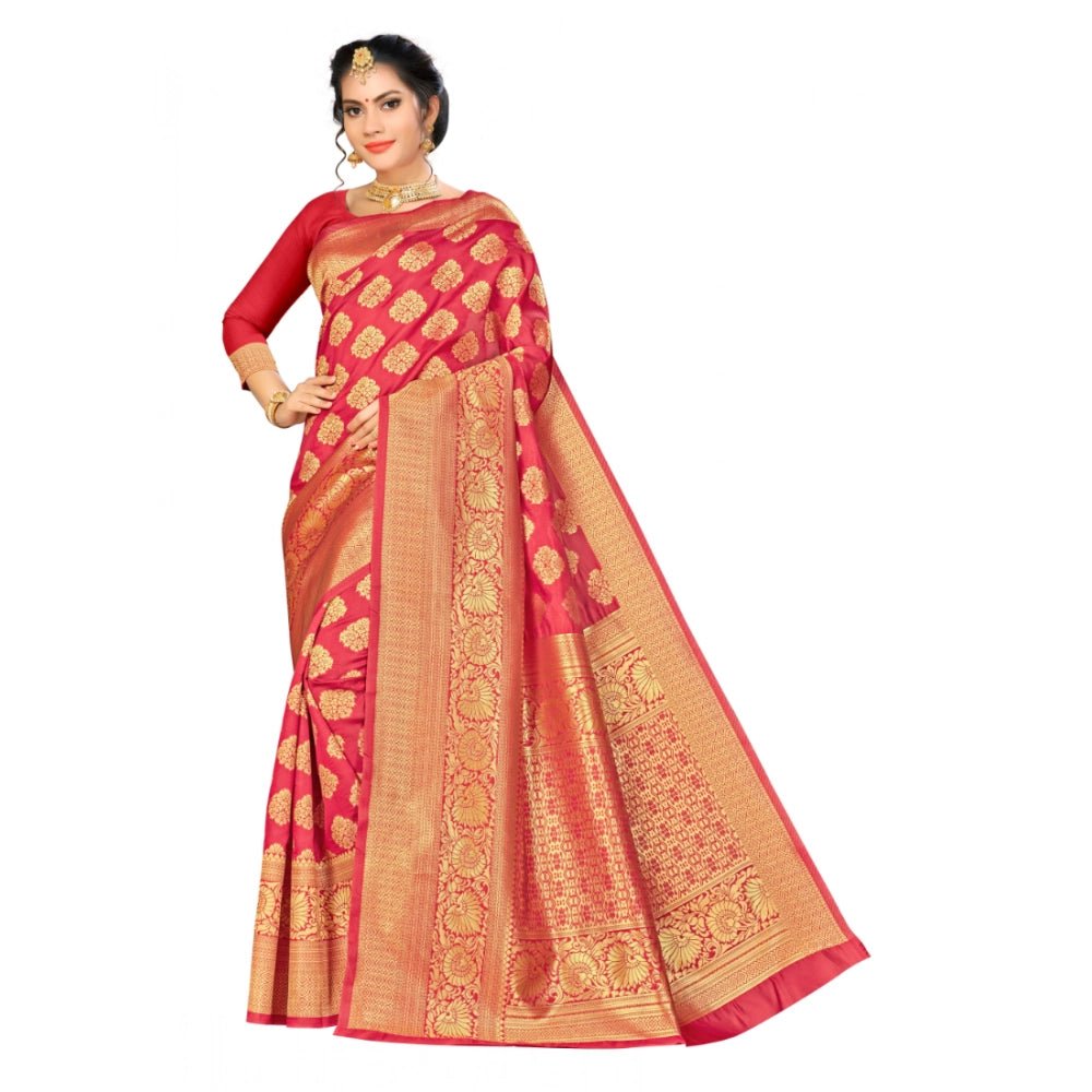 Women's Banarasi silk Saree with Blouse (Red, 5 - 6mtr) - ElegantAlpha