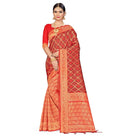 Women's Banarasi silk Saree with Blouse (Red,black, 5 - 6mtr) - ElegantAlpha