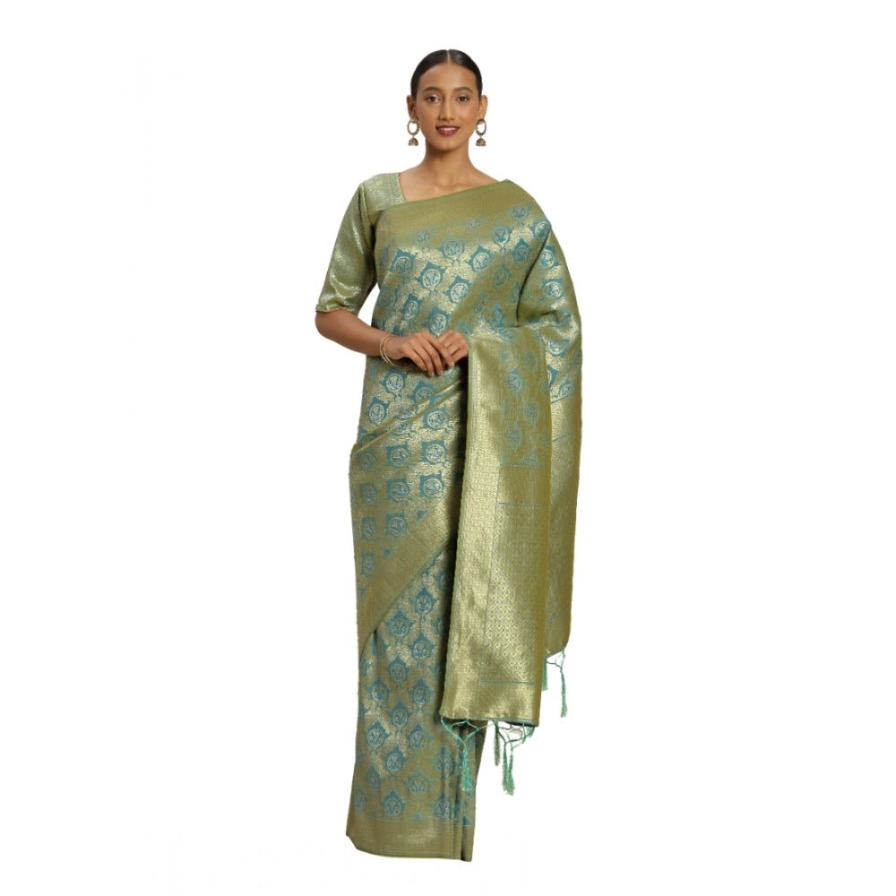 Women's Banarasi silk Saree with Blouse (Sky blue, 5 - 6mtr) - ElegantAlpha