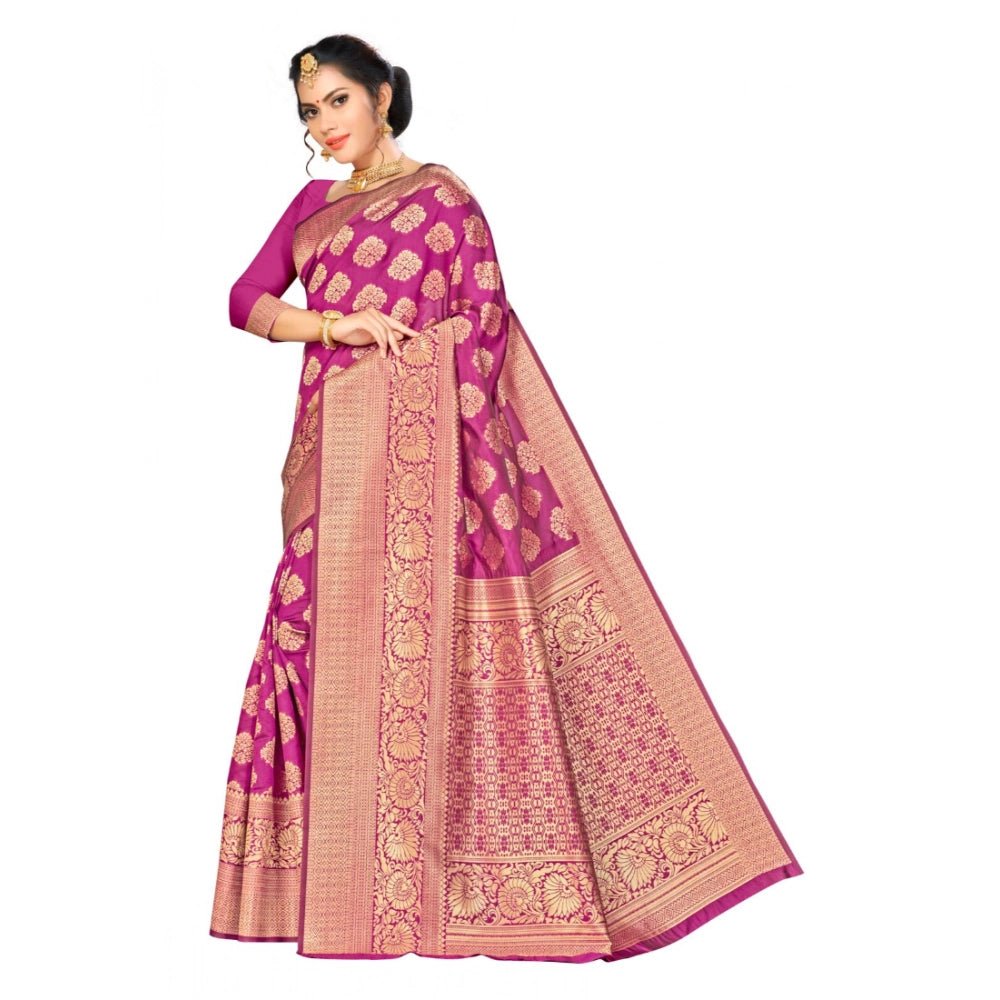 Women's Banarasi silk Saree with Blouse (Wine, 5 - 6mtr) - ElegantAlpha