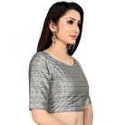 Women's Brocade, Inner - Cotton Full Stitched Padded Blouse (Light Gray ) - ElegantAlpha