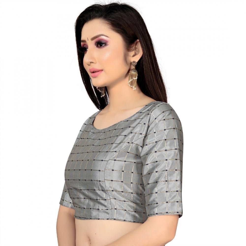 Women's Brocade, Inner - Cotton Full Stitched Padded Blouse (Light Gray ) - ElegantAlpha