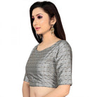 Women's Brocade, Inner - Cotton Full Stitched Padded Blouse (Light Gray ) - ElegantAlpha