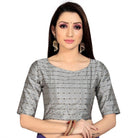 Women's Brocade, Inner - Cotton Full Stitched Padded Blouse (Light Gray ) - ElegantAlpha