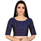 Women's Brocade, Inner - Cotton Full Stitched Padded Blouse (Navy Blue ) - ElegantAlpha