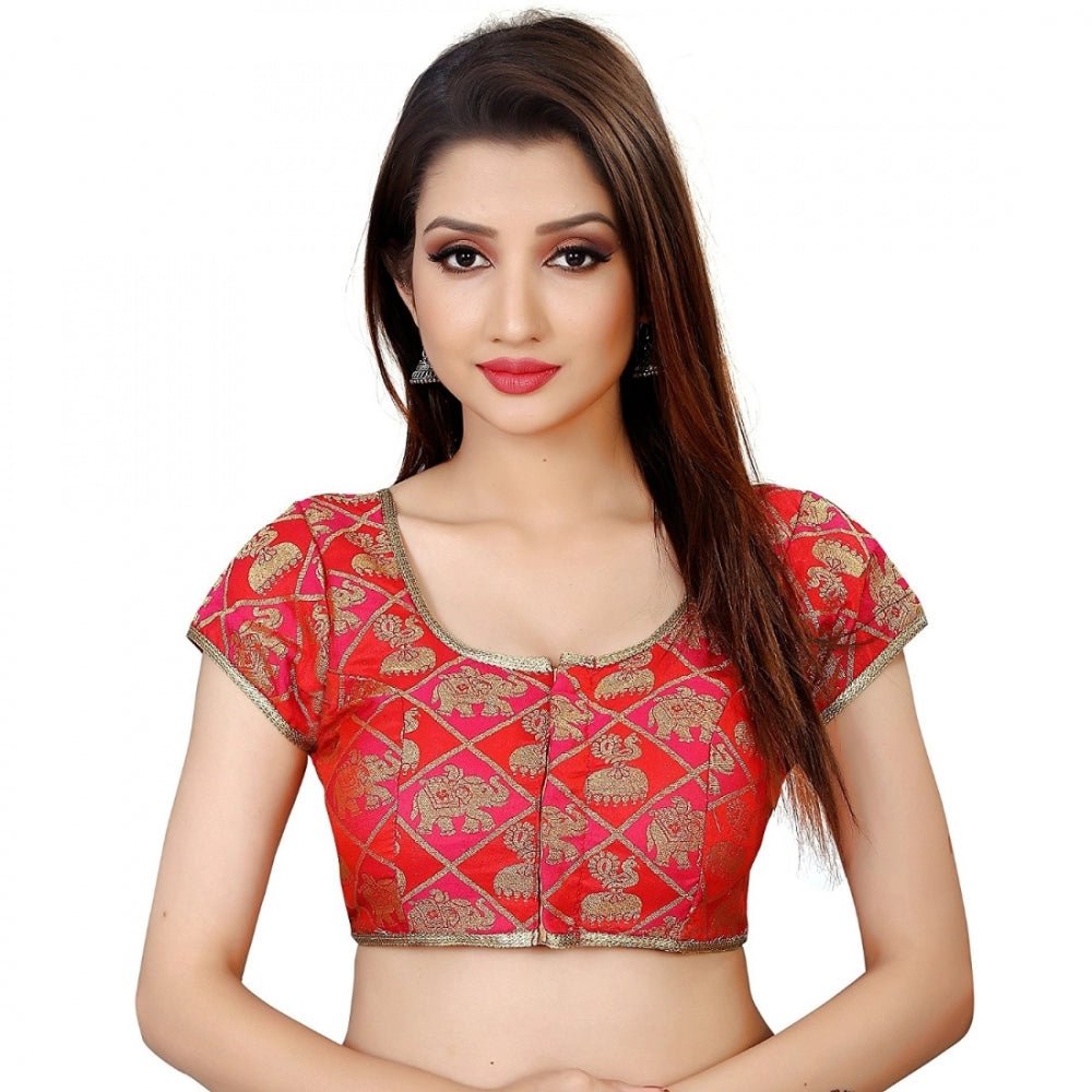 Women's Brocade, Inner - Cotton Full Stitched Padded Blouse (Red) - ElegantAlpha