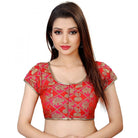 Women's Brocade, Inner - Cotton Full Stitched Padded Blouse (Red) - ElegantAlpha