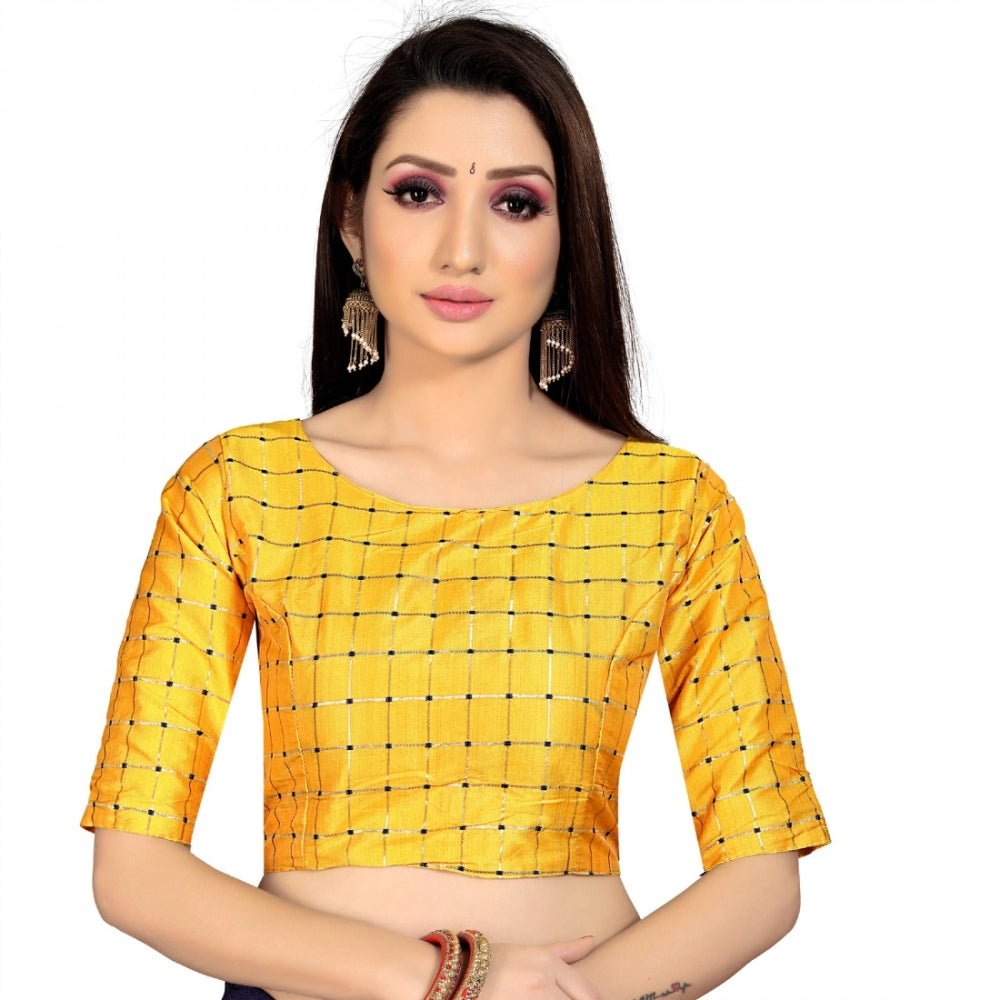 Women's Brocade, Inner - Cotton Full Stitched Padded Blouse (Yellow ) - ElegantAlpha