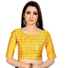 Women's Brocade, Inner - Cotton Full Stitched Padded Blouse (Yellow ) - ElegantAlpha