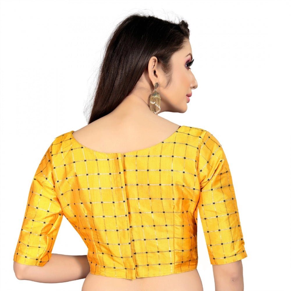 Women's Brocade, Inner - Cotton Full Stitched Padded Blouse (Yellow ) - ElegantAlpha