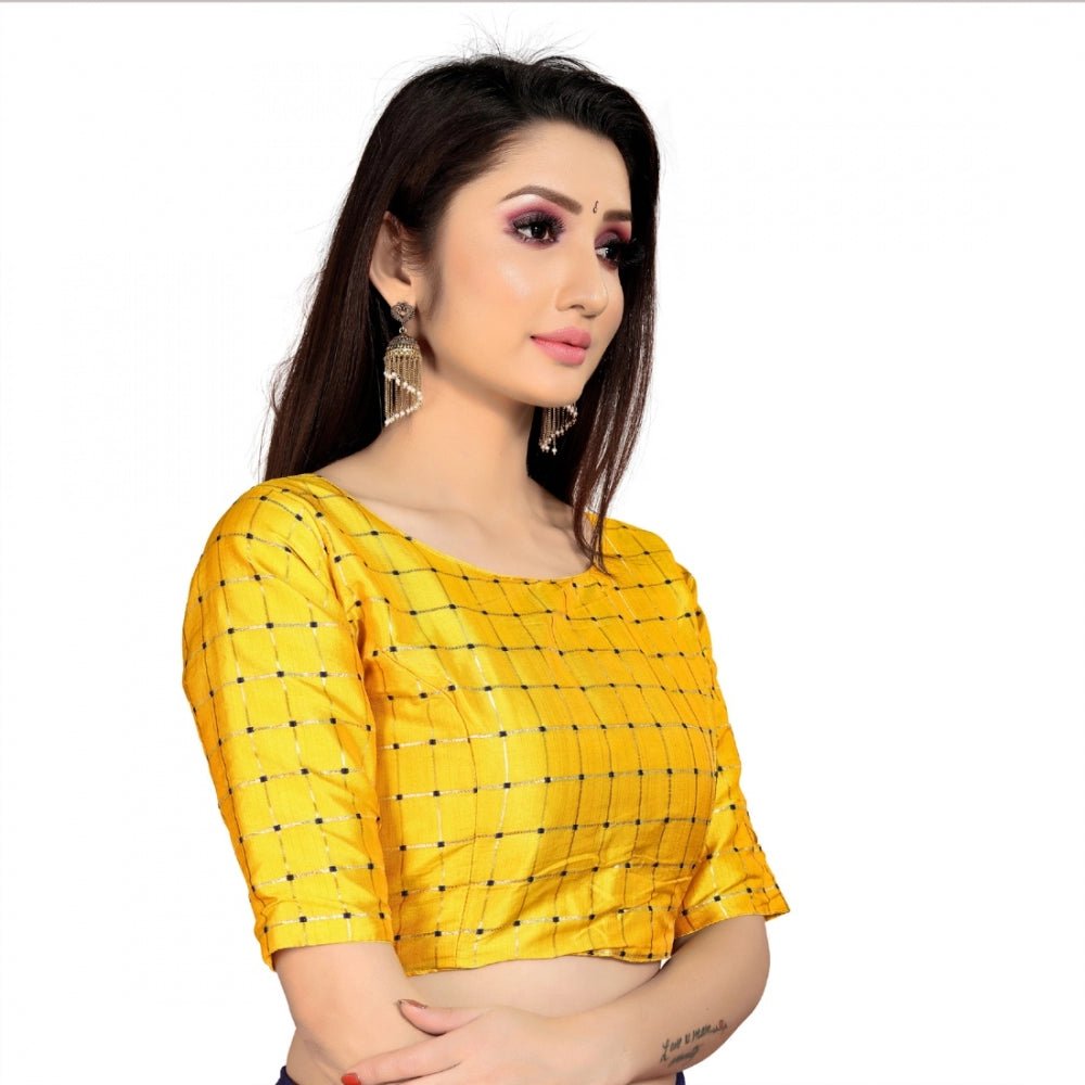 Women's Brocade, Inner - Cotton Full Stitched Padded Blouse (Yellow ) - ElegantAlpha