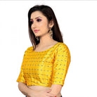 Women's Brocade, Inner - Cotton Full Stitched Padded Blouse (Yellow ) - ElegantAlpha