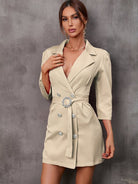 Women's Button Tie Suit Dress (with Belt) - ElegantAlpha®