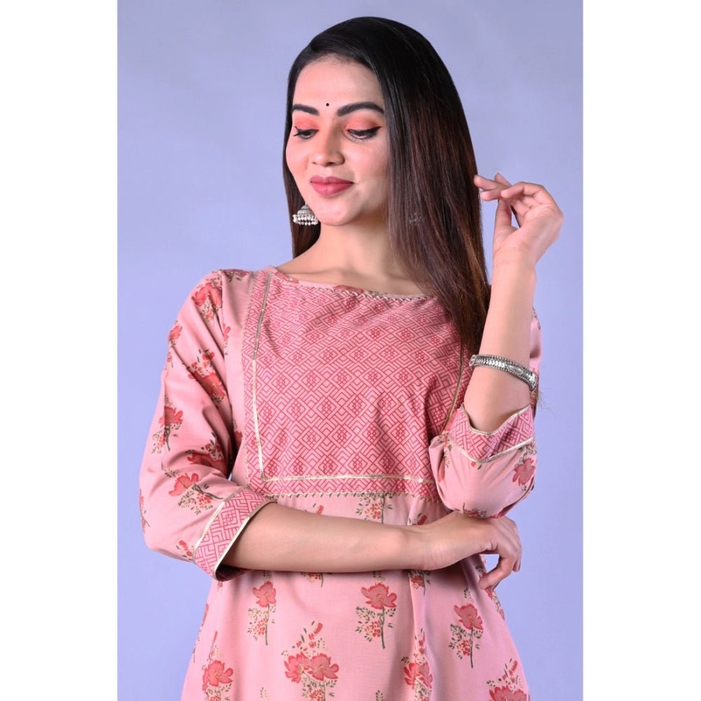 Women's Casual 3/4 Sleeve Printed Rayon Kurti With Pant Set (Pink) - ElegantAlpha