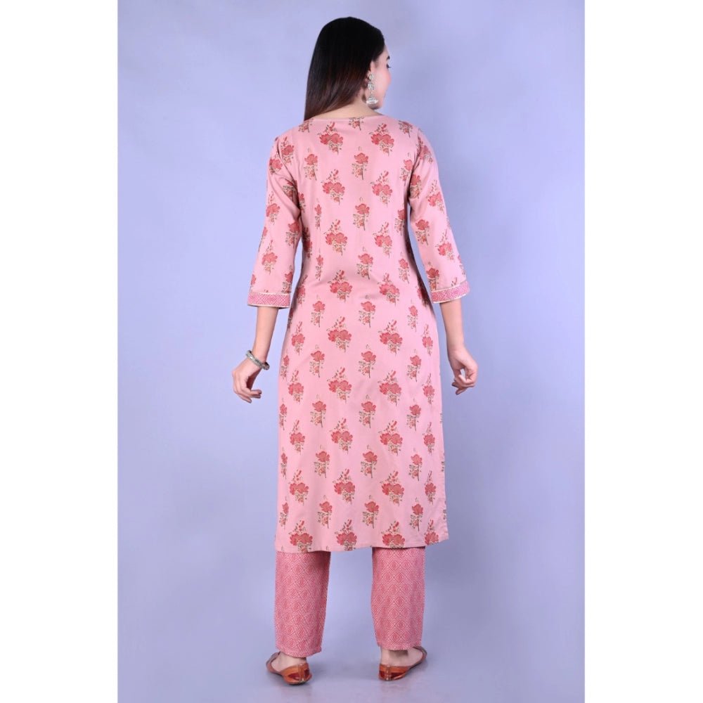 Women's Casual 3/4 Sleeve Printed Rayon Kurti With Pant Set (Pink) - ElegantAlpha