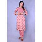 Women's Casual 3/4 Sleeve Printed Rayon Kurti With Pant Set (Pink) - ElegantAlpha