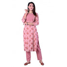 Women's Casual 3/4 Sleeve Printed Rayon Kurti With Pant Set (Pink) - ElegantAlpha