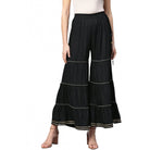 Women's Casual Solid Rayon Sharara (Black) - ElegantAlpha