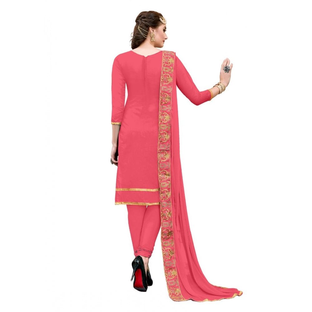 Women's Chanderi Cotton Unstitched Salwar - Suit Material With Dupatta (Pige , 2 - 2.5mtrs) - ElegantAlpha