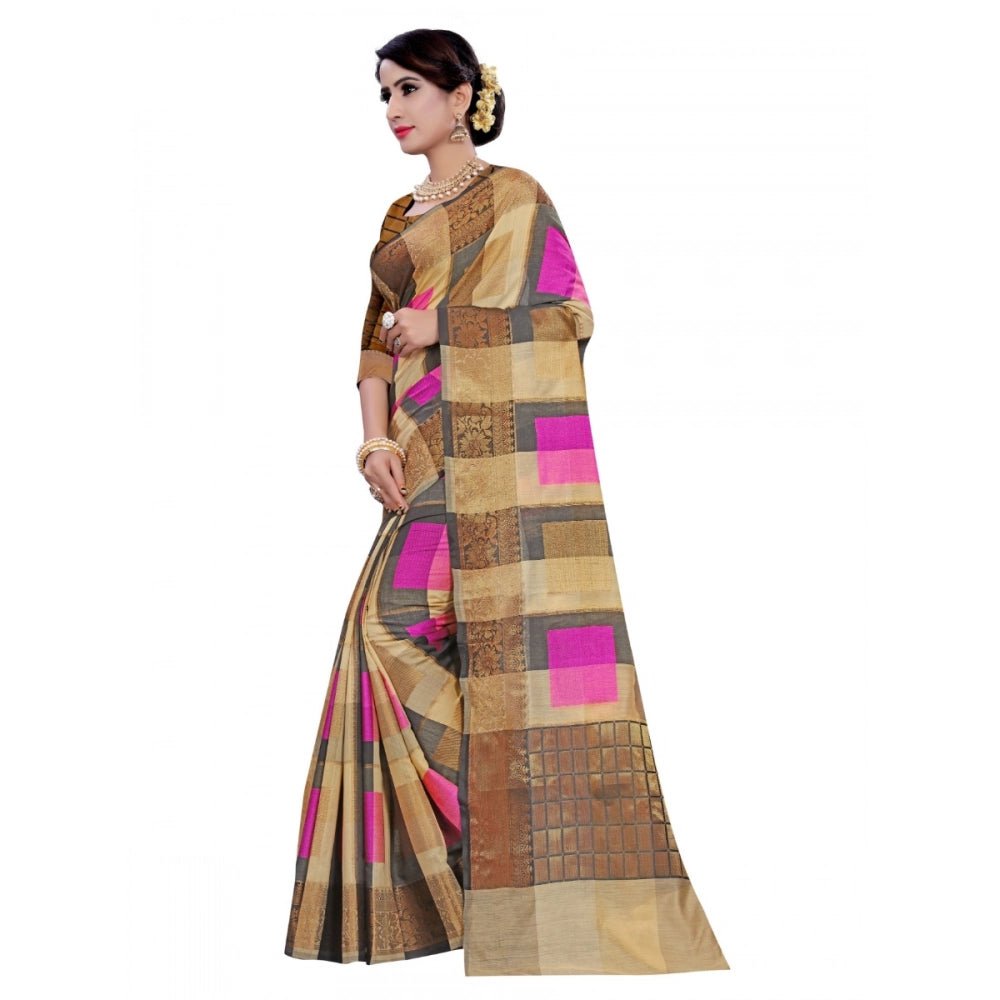 Women's Cotton, Jacqaurd Saree With Blouse (Multi Color, 5 - 6 Mtrs) - ElegantAlpha