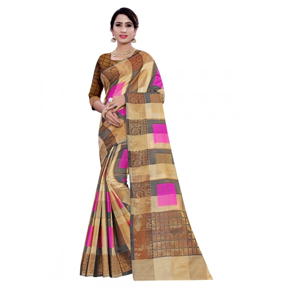 Women's Cotton, Jacqaurd Saree With Blouse (Multi Color, 5 - 6 Mtrs) - ElegantAlpha