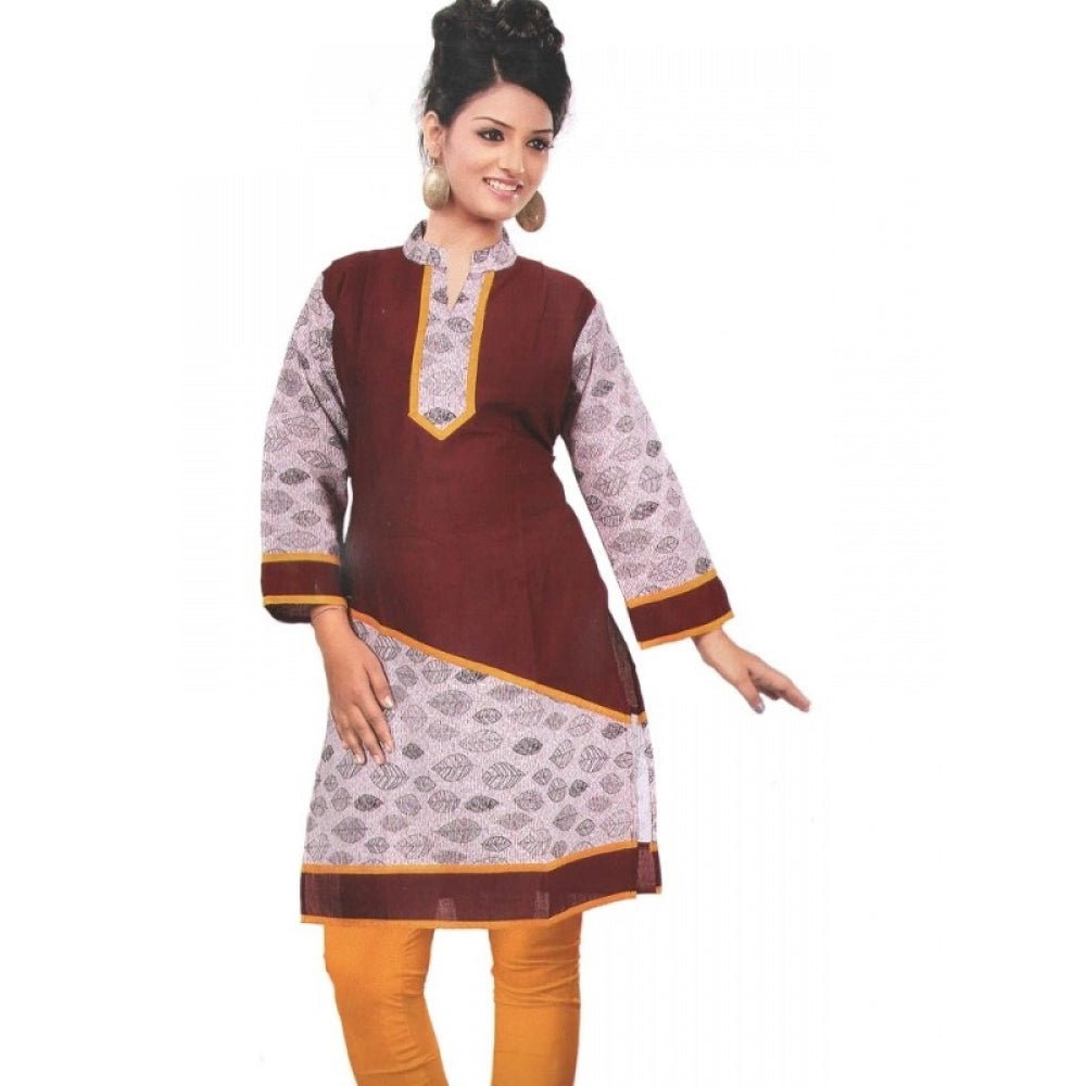 Women's Cotton Kurtis (Brown, Yellow, L) - ElegantAlpha