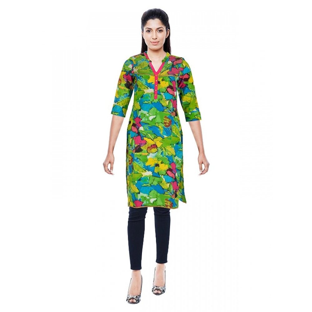 Women's Cotton Kurtis (Green, L) - ElegantAlpha