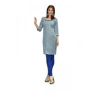 Women's Cotton Kurtis (Greyish Blue, L) - ElegantAlpha